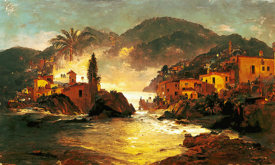 Sunset on the Italian Riviera, 02 Painting by AM FineArtPrints