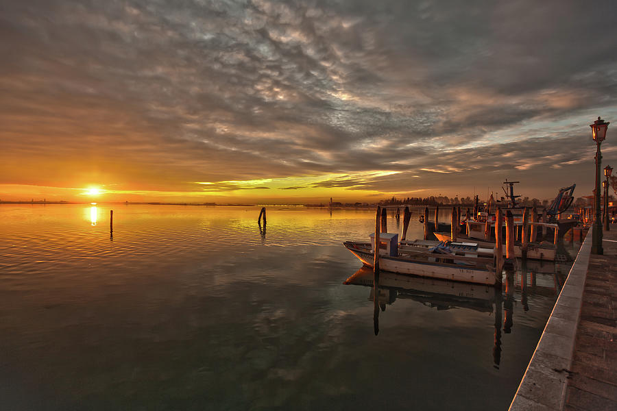 Sunset on the Lagoon - Burano Photograph by Mark Gomez