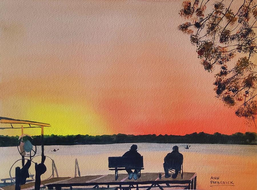 Sunset on the Lake Painting by Ann Frederick