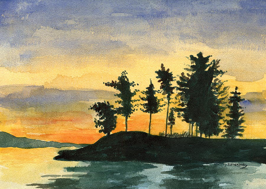Sunset on the lake Painting by Jeff Blazejovsky