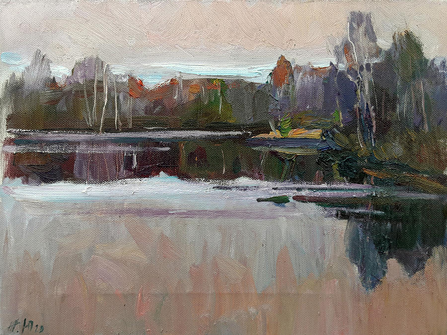 Sunset on the lake Painting by Juliya Zhukova