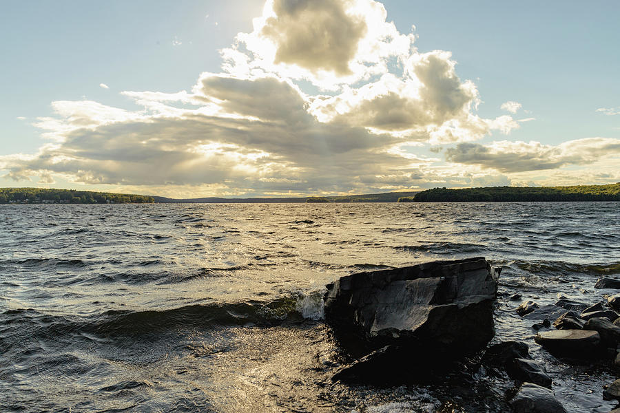 Sunset on the Lake - Lake Wallenpaupack Beach Photograph by Amelia Pearn
