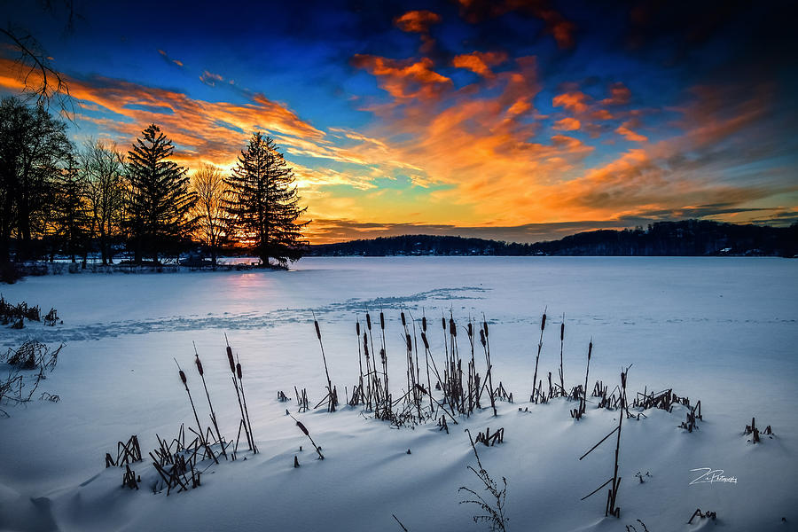 Sunset on the Lake Musconetcong in winter Photograph by Ingrid Zagers