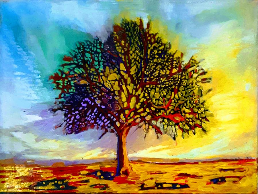 Sunset on the old Oak Tree Painting by Marysue Ryan