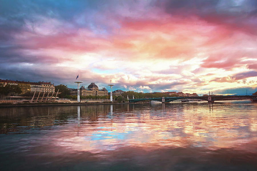 Sunset on the Rhone River Lyon France  Photograph by Carol Japp