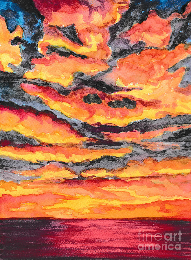 Sunset on the sea Painting by Paola Baroni