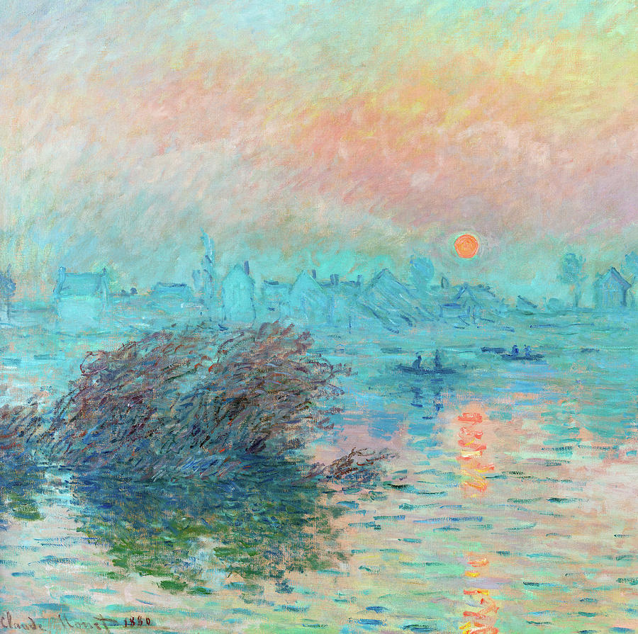 Sunset on the Seine at Lavacourt Painting by Claude Monet