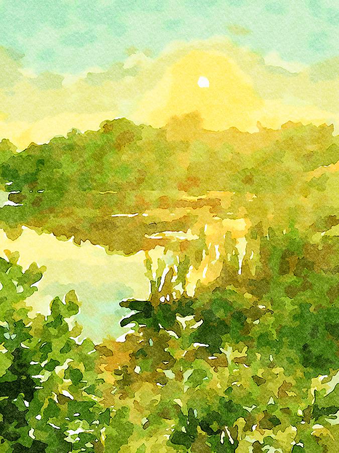 Sunset on the Watercolor Pond Digital Art by Pamela Storch