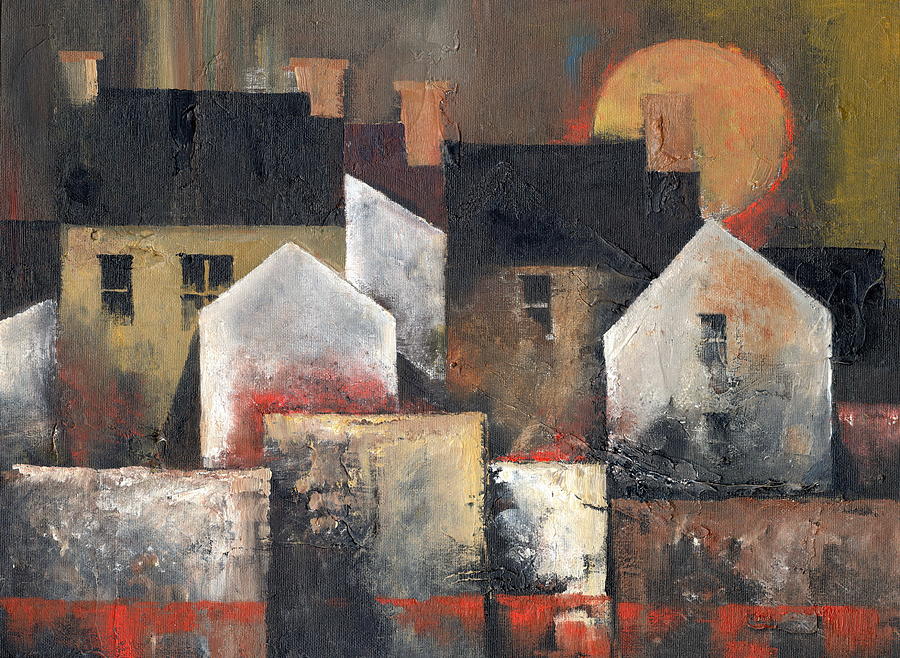 Sunset on the White Gables Painting by Val Byrne