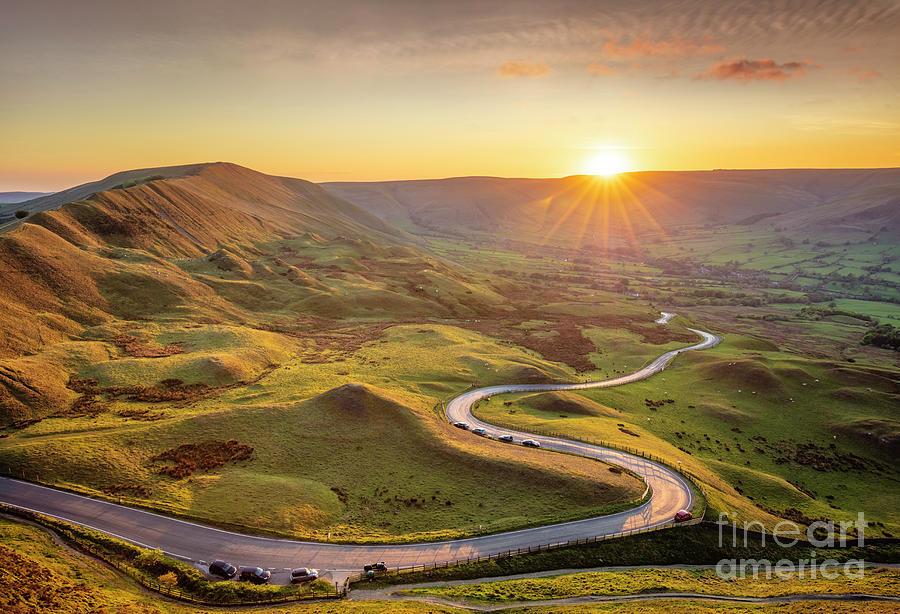 Sunset Photograph - Sunset on the winding road to Barber Booth, Peak District National Park, Derbyshire, England by Neale And Judith Clark