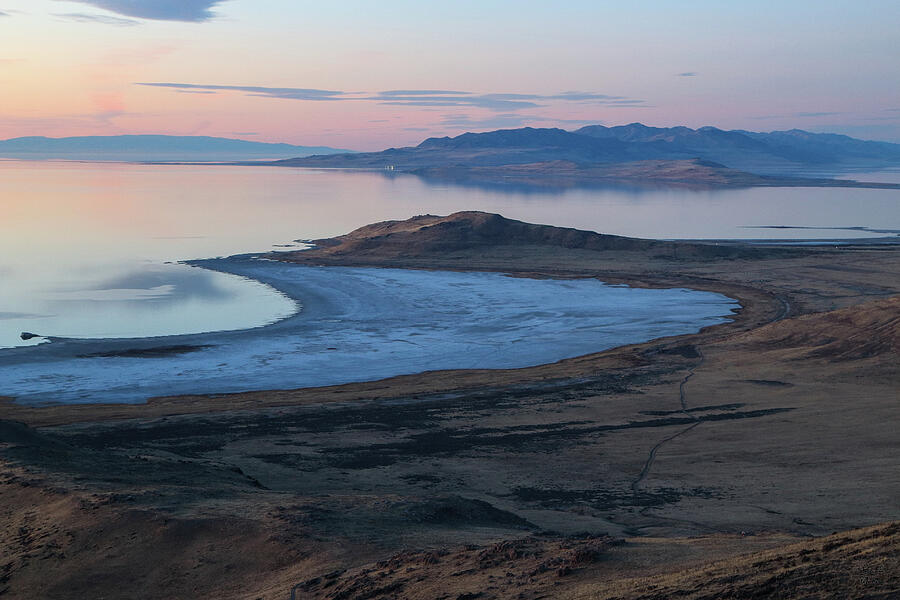 Sunset on top of Antelope Island North View - Great Salt Lake Photograph by Brett Pelletier