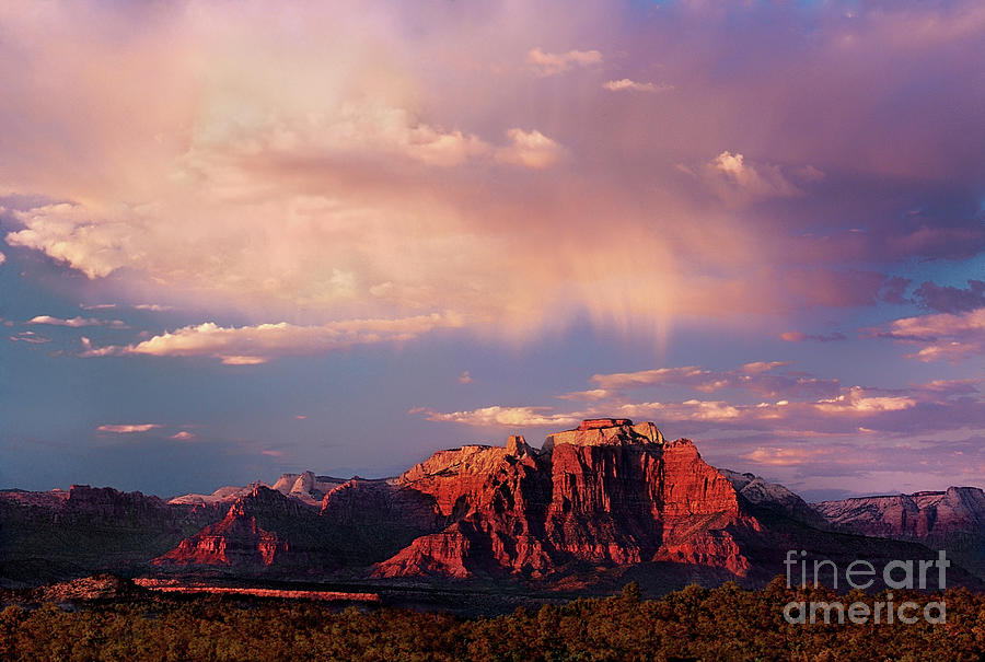 Sunset on West Temple Zion National Park Photograph by Dave Welling