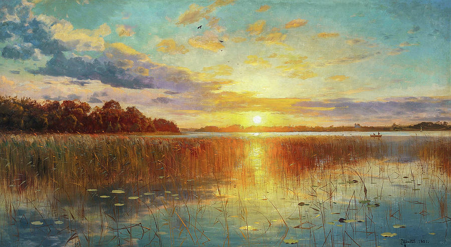 Sunset Painting - Sunset Over a Danish Fiord by Peder Mork Monsted 1901 by Peder Mork Monsted