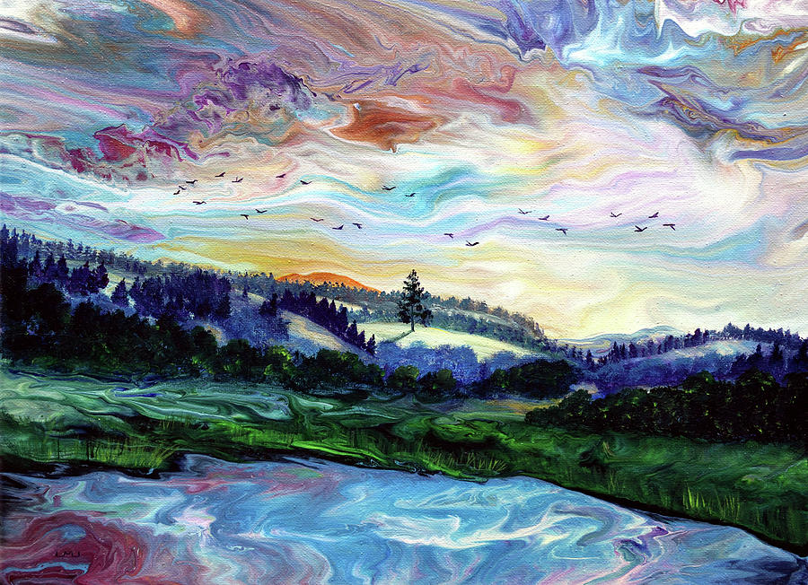 Sunset Over a Distant Tree Painting by Laura Iverson