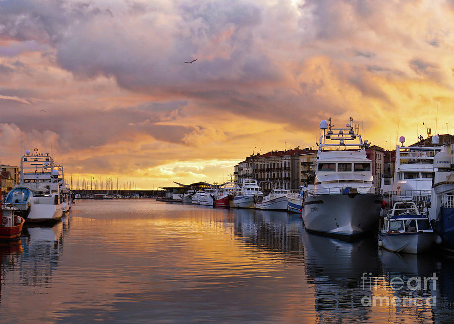 Sunset Over A French Port Photograph