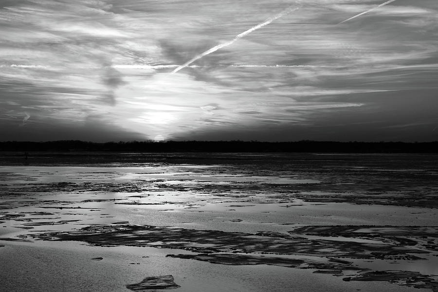 Sunset over a Frozen Chesapeake Bay in Black and White Photograph by ...