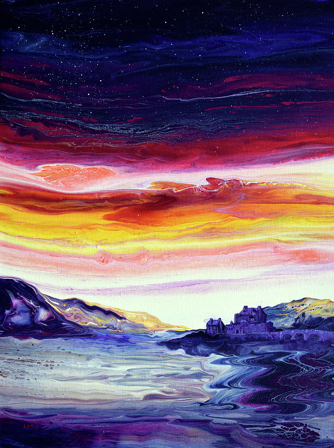 Sunset Over a Scottish Castle Painting by Laura Iverson
