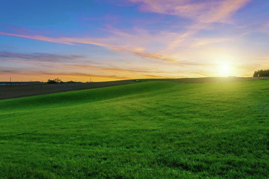 Sunset Over Agricultural Green Field Photograph by Artush Foto - Fine ...