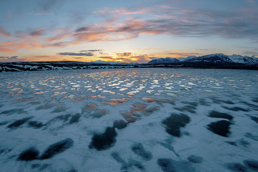 Sunset Over An Icy Lake - Aerial Photograph