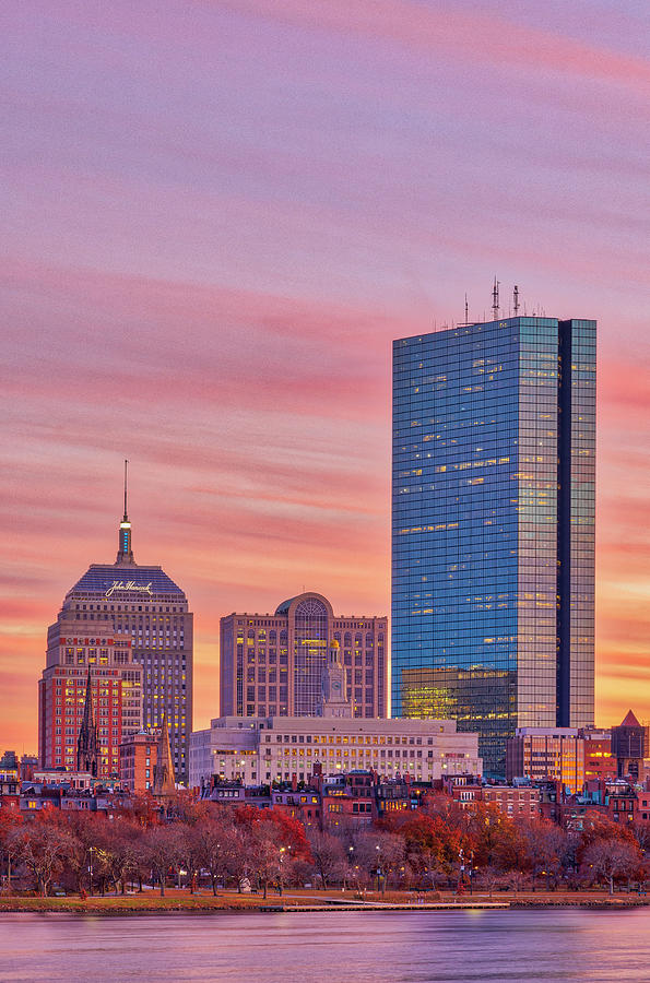 Boston Skyline Photograph - Sunset over Boston Charles River Cityscape by Juergen Roth