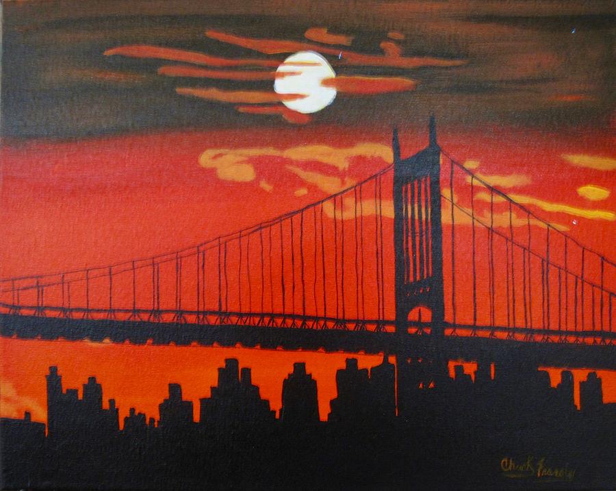 sunset with bridge painting