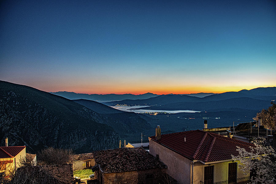 Sunset over Delphi Photograph by Douglas Wielfaert