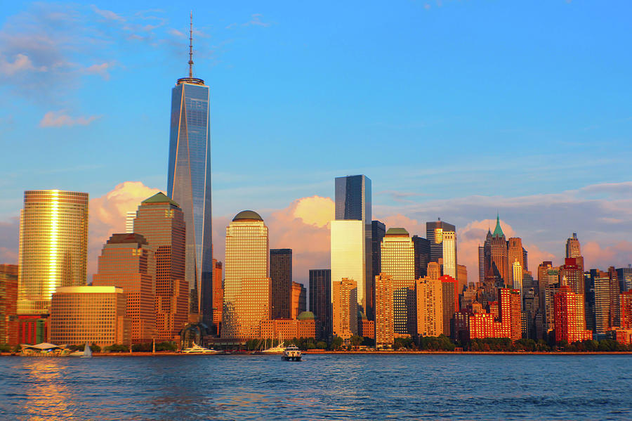 Sunset over downtown Manhattan with the freedom tower NYC Photograph by Habib Ayat