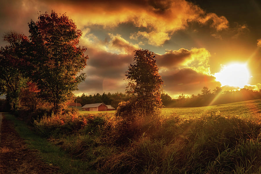 Sunset over farmland in NH Photograph by Lilia D