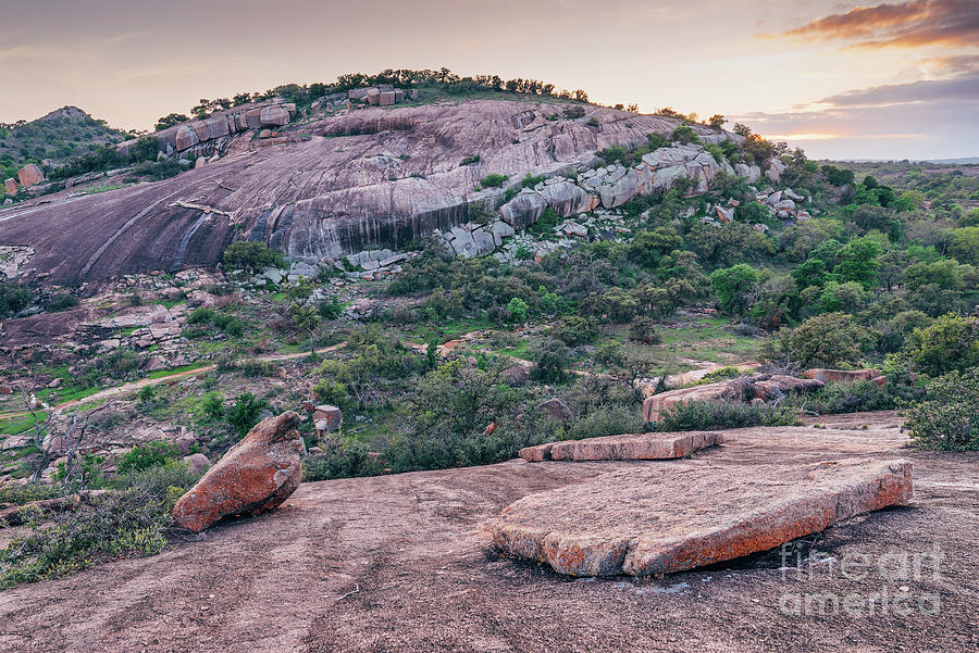 Sunset Over Freshman Mountain from Buzzards Roost Enchanted Rock Fredericksburg Texas Hill Country Photograph by Silvio Ligutti