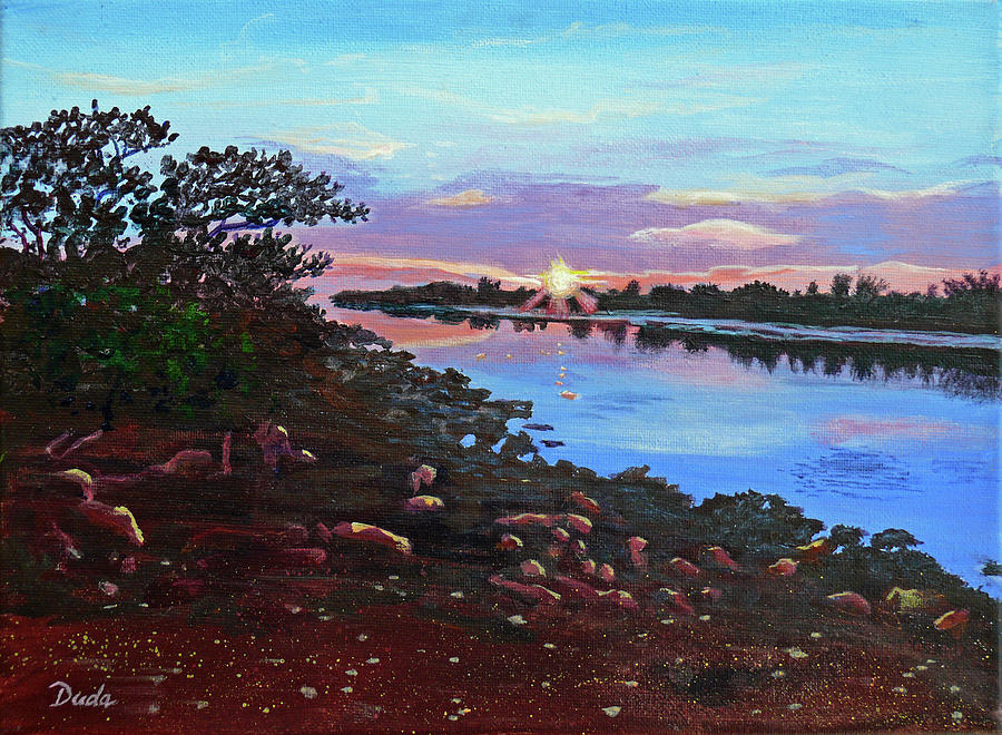 Acrylic Painting - Sea Pines Sunset Over Ghost Creek by Susan Duda
