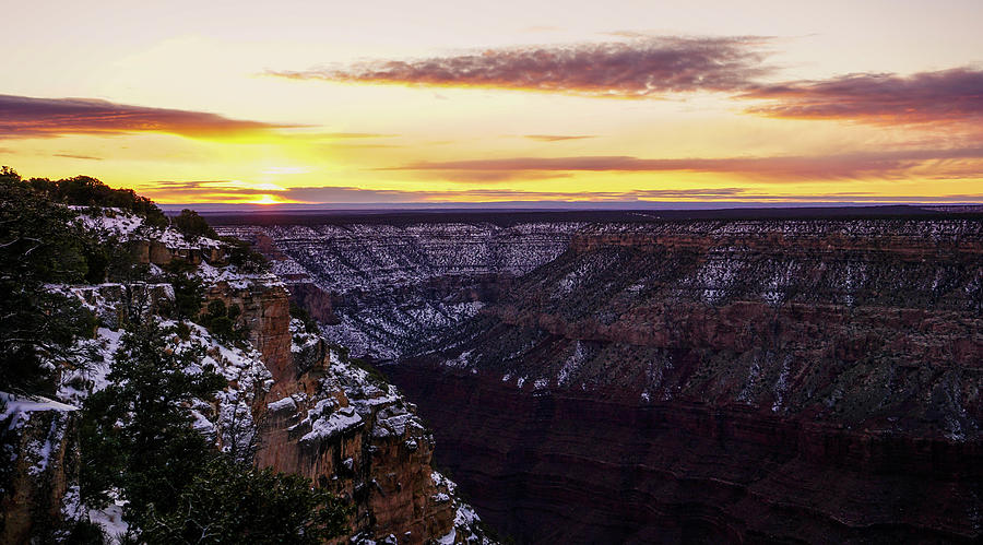 Sunset over Grand Canyon in Snow Photograph by Dawn Richards
