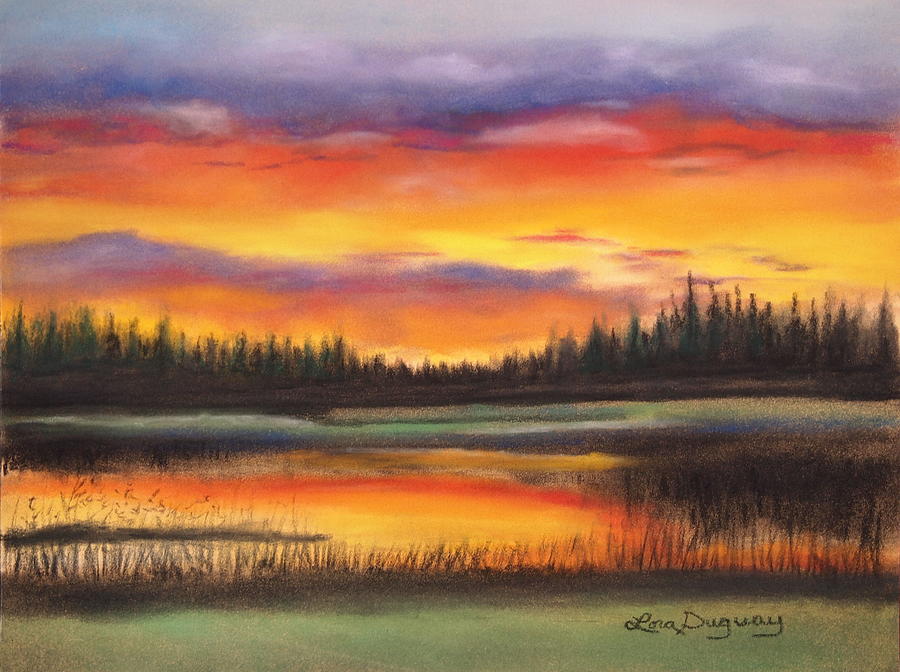 Sunset Over Lake Hancock Pastel by Lora Duguay