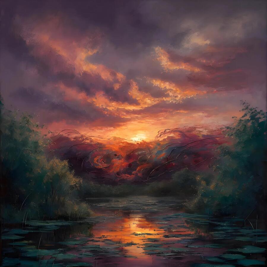 Sunset over Lily Pond Digital Art by Stephanie Fischer Sunset over Lily Pond Digital Art by Stephanie Fischer