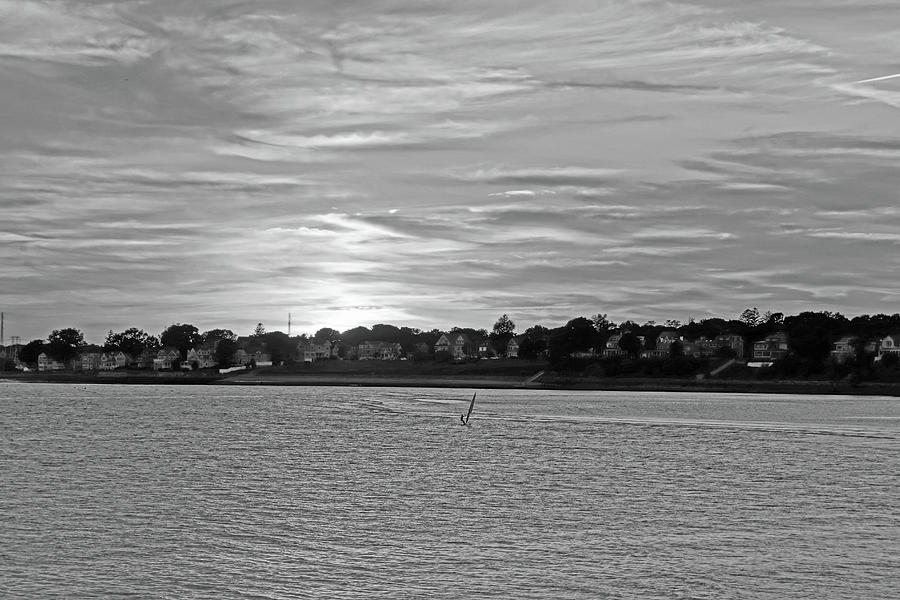 Sunset over Lynch Park Beverly MA Wind Surfer Black and White Photograph by Toby McGuire