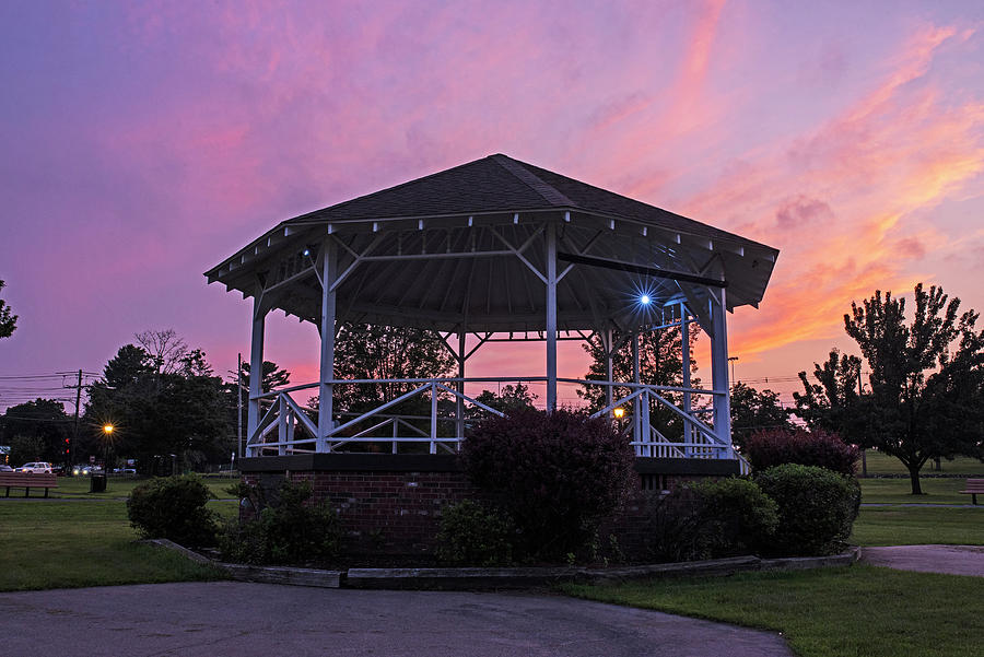 Sunset over Magee Gazebo Burlington MA Town Common Photograph by Toby McGuire