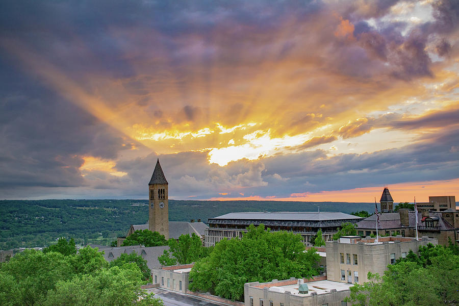 Sunset Over McGraw Tower at Cornell University Photograph by Angie Mossburg