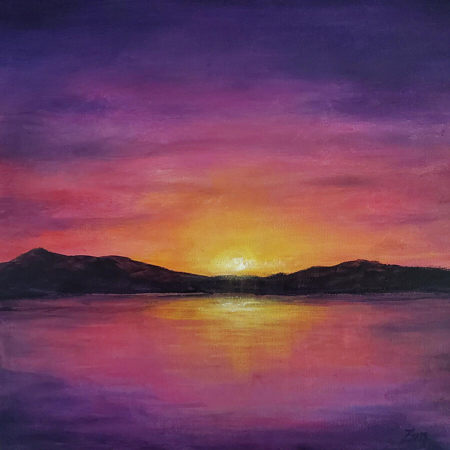 Sunset Over Mountain Lake Painting by Zan Savage Sunset Over Mountain Lake Painting by Zan Savage