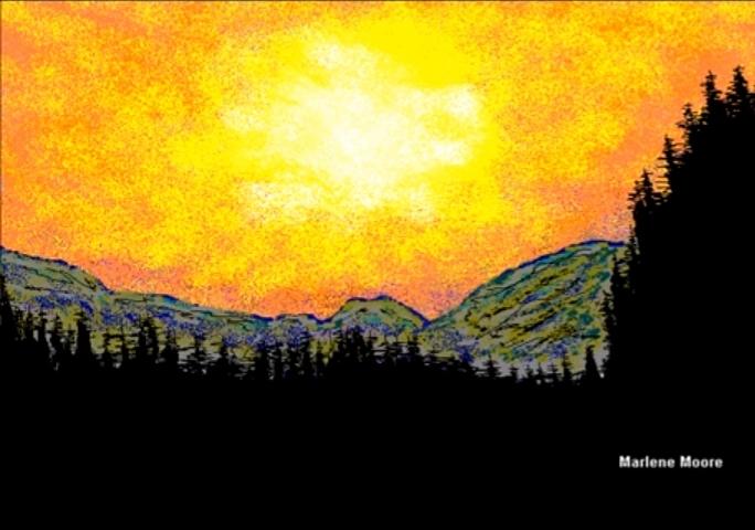 Sunset Over Mountains Painting by Marlene Moore