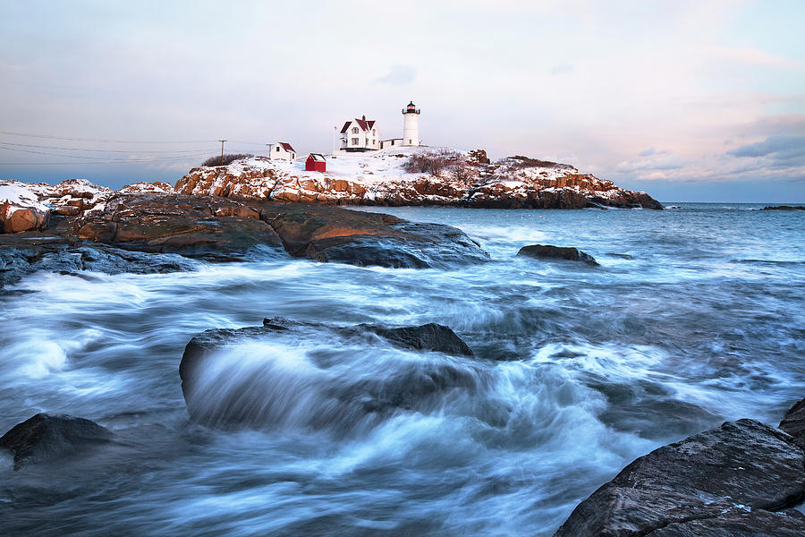 Sunset over Nubble Light Photograph by Eric Gendron