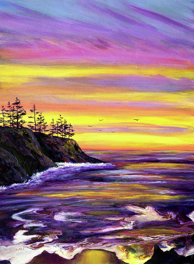 Sunset Over Oregon Sea Stacks Painting by Laura Iverson
