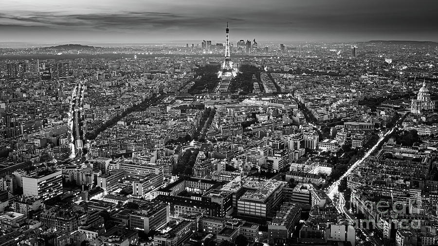 Sunset Over Paris In Black And White Photograph