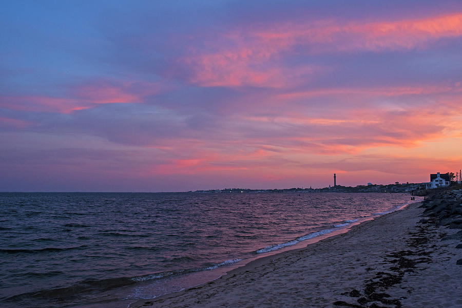 Sunset over Provincetown MA Pilgrim Monument from Bayside Beach Red Sky Photograph by Toby McGuire