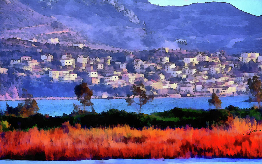 Sunset over Pylos Painting by George Rossidis