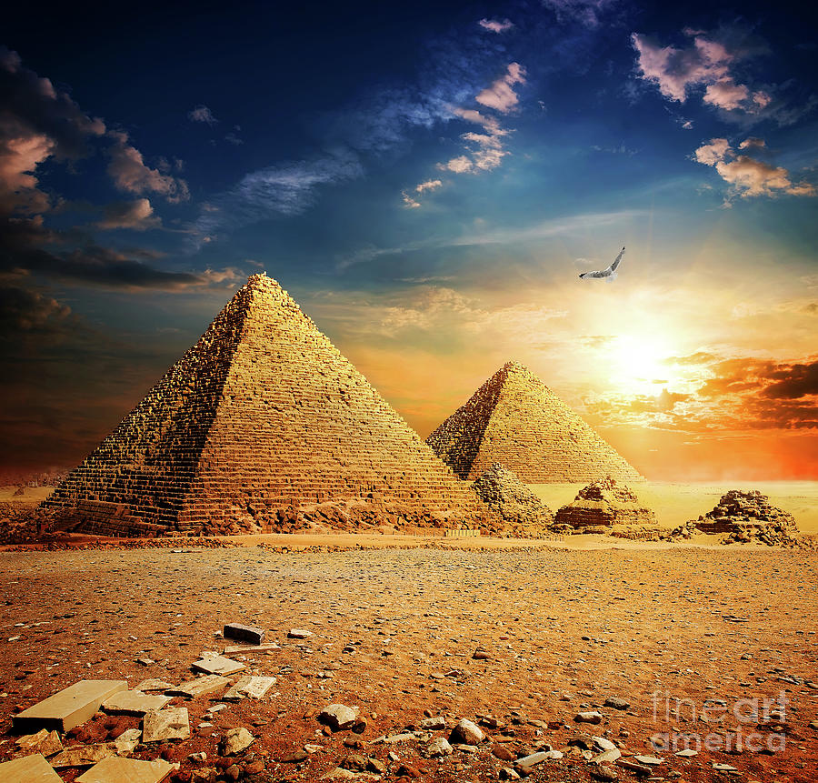 Sunset Over Pyramids In Egypt Landscape Photo Photograph By Thomas Jones