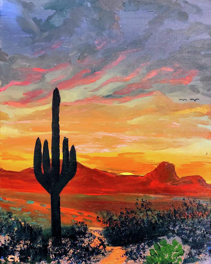 Sunset over Safford Peak, Marana AZ Painting by Chance Kafka