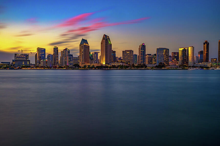Sunset over San Diego skyline in California Photograph by Miroslav Liska