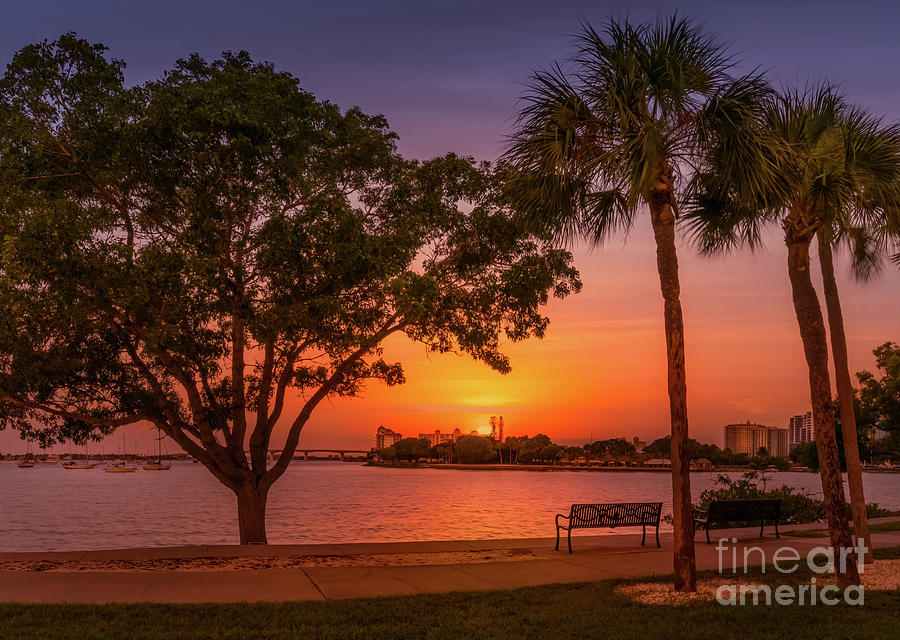 Boat Photograph - Sunset over Sarasota Bay, Florida by Liesl Walsh