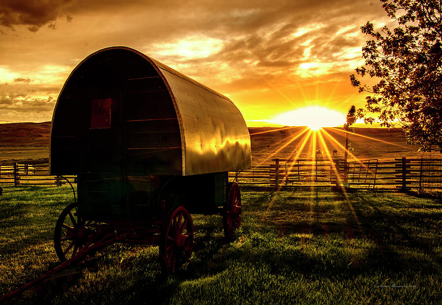 Sunset Over Sheep Wagon Photograph by Sam Sherman