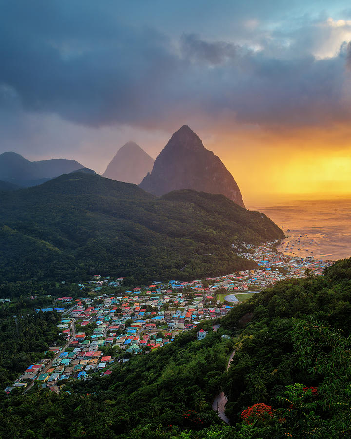Sunset over Soufriere Photograph by Adam Romanowicz
