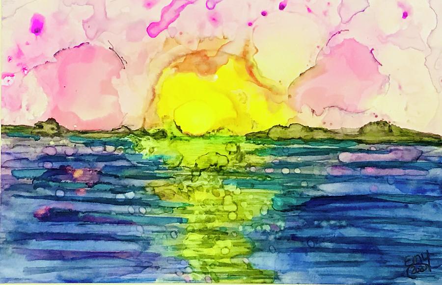 Sunset over Still Water Painting by Eileen Backman